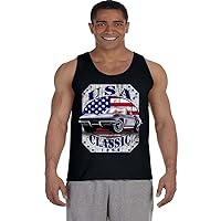 Mens Tank Tops Classic Car Show American Flag T-Shirt Sleeveless Muscle Tee