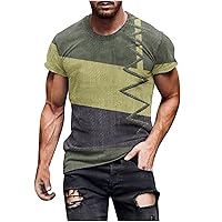 Men's Color Block Patchwork Short Sleeve T Shirt Casual Summer Tee Tops 2024 Fashion Streetwear Crewneck Sport Shirt