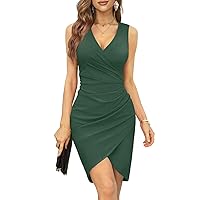 Women's V Neck Sleeveless Cocktail Dresses Ruched Bodycon Dresses 2024 Sexy Wedding Guest Evening Party Dress