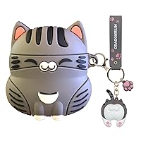 Super Cute Sitting Lucky Cat Kitty Case for AirPods Pro Case(Cat Cover&Cat Keychain),Soft Silicone Design Shockproof Protective Earphone Case (Gray)