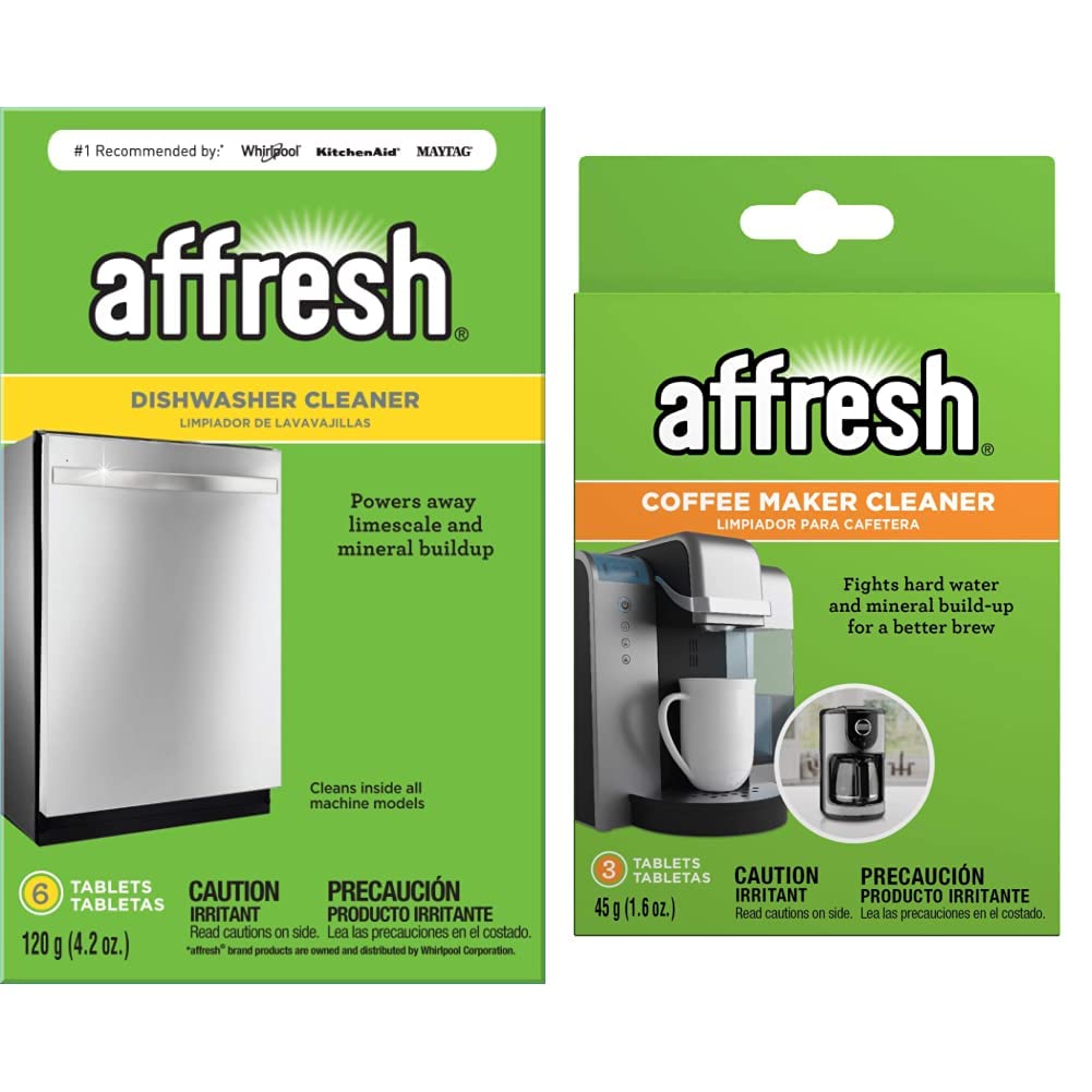 Affresh Dishwasher Cleaner, Helps Remove Limescale and Odor-Causing Residue, 6 Tablets & Coffee Maker Cleaner, Works with Multi-cup and Single-serve Brewers, 3 Tablets