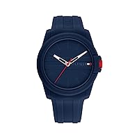 Tommy Hilfiger Men's Quartz Plastic and Silicone Strap Sporty Watch, Color:  Navy (Model: 1791803)