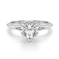 Riya Gems 2 CT Heart Moissanite Engagement Ring Wedding Eternity Band Vintage Solitaire Halo Setting Silver Jewelry Anniversary Promise Vintage Ring Gift