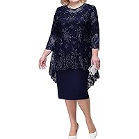 Womens Mother of The Bride Formal Dress Plus Size Floral Lace Bridesmaid Party Cocktail Midi Dress