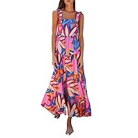 Women's Fashion Casual Bohemian V-Neck Printed Beach Dresses Blossoms Strap Dress