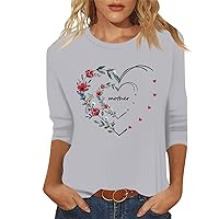 Mama Shirts for Women Casual Cute Hearts Printed 3/4 Length Sleeve Crew-Neck Loose Fitting Summer Tops for Women 2024