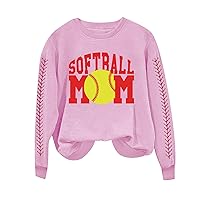 Softball Mom Letter Sweatshirt Women Casual Long Sleeve Crewneck Pullover Fashion Graphic Softball Mom Gift Shirts