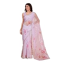 Trendy Organza Cocktail Indian Digital printed Saree Sari Blouse Women/Girls 5714