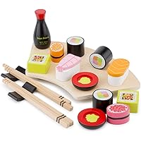 New Classic Toys Wooden Sushi Set - Pretend Play Toy for Kids Cooking Simulation Educational Toys and Color Perception Toy for Preschool Age Toddlers Boys Girls