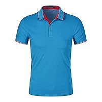 Men's Classic Fit Dual Tipped Collar Polo Shirt Cotton Blend Golf Tops Moisture Wicking Performance Short Sleeve