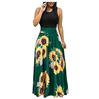 Maxi Dress for Women 2023 Vacation Sleeveless Scoop Neck Strappy Tank Dresses Women's Summer Casual Knee Length Dress