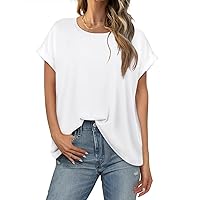 Bliwov Womens Tops Oversized T Shirts Rolled Short Sleeve Blouse 2024 Loose Summer Spring Fashion Clothes Basic Casual Tee