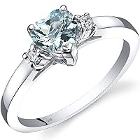 PEORA 14K White Gold Aquamarine and Diamond Heart Ring for Women, Natural Gemstone Birthstone, 0.85 Carat total AAA Grade, Size 7