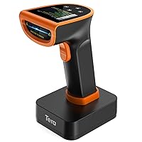 Tera Barcode Scanner Wireless with Screen: Pro Version 1D 2D QR with Digital Setting Keypad Power Switch Charging Cradle Works with Bluetooth 2.4G Wireless Bar Code Reader HW0015 Orange