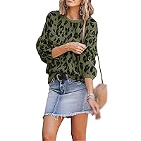 Women's Autumn and Winter Lantern Sleeves Round Neck Leopard Sweater Women's Loose Knit Pullover Street Tops