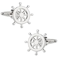 Nautical Ships Wheel Silver Tone Cufflinks with Presentation Box