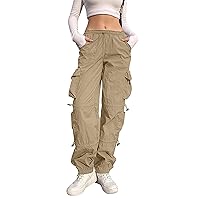 Parachute Pants for Women Baggy Cargo Pants Drawstring Elastic Waist Y2K Pants Sweatpants Trousers with Pockets