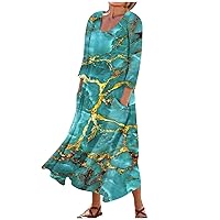 Dresses for Women 2024 Printed 3/4 Sleeve Beach Dress with Pocket Lightweight Swing Dresses Vacation Trendy Sun Dress
