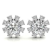 3.50 Carat Full White Round Cut Moissanite Diamond Earring For Women, Halo Style Push Back Valentine Present For Her In Real 14k Rose Gold and 925 Sterling Silver