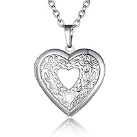 Heart Locket Necklace for Women, 18K Gold Plated/Platinum Plated/Rose Gold Flower/Tree of Life Memorial Photo Locket Necklace with Picture with 20”+2” Chain, with Gift Box