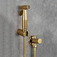 Toilet Bidet Sprayer Douche Kit Gold Hand Held Shower Faucet Stainless Steel Copper Valve Set (Color : E)