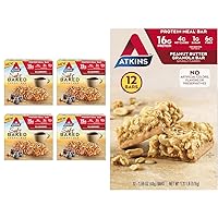 Atkins Soft Baked Energy Bars, Blueberry, 15g Protein,2g Sugar, Excellent Source & Peanut Butter Granola Protein Meal Bar, High Fiber, 16g Protein, 1g Sugar, 4g Net Carb