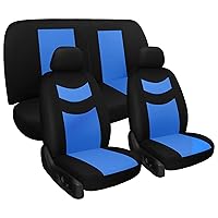 Universal Car Seat Covers Full Set - Front and Rear Split Bench, Easy to Install, Breathable and Washable Universal Interior Covers for Auto, SUV, Sedan, Van, Airbag Compatible, Black & Blue