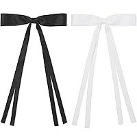WantGor Hair Clips, Women Tassel Ribbon Bowknot Hair Bows Clip Ponytail Holder Hair Accessories Hair Ribbon Ties with Long Tail (Black,White)