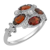 925 Sterling Silver Synthetic Cubic Zirconia & Natural Garnet Womens Cluster Ring - Sizes 4 to 12 Available