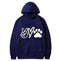 Cute Sweatshirt for Women Love Heart Dog Paw Print Hoodies Trendy Long Sleeve Pullover Tops Casual Blouse with Pocket