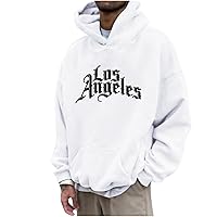 Men's Letter Print Graphic Hoodies Los Angeles Pullover Hoodie Fashion Loose Fit Pullover Sweatshirt Athletic Sweater