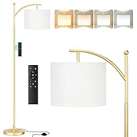Floor Lamps for Living Room, Modern Floor Lamp with Romote Control and Stepless Dimmable Bulb, Metal Standing Lamps with Hanging Lampshade(White and Gold)