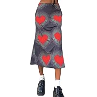 Women High Waisted Bohemi A Line Midi Skirt Y-2k E-Girl Slim Fit Casual Beach Skirts Clothes