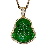 Smiling Iced Laughing Buddha Green Jade Ice out Pendant Necklace Rope Chain Genuine Certified Grade A Jadeite Jade Hand Crafted, Jade Necklace Fast Prime Shipping Iced Green Jade Buddha 22