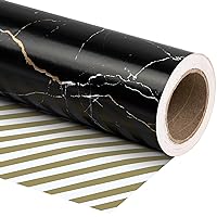 WRAPAHOLIC Reversible Wrapping Paper - Mini Roll - 17 Inch X 33 Feet - Black and Gold Marble Design, Perfect for Birthday, Holiday, Father's Day, Baby Shower