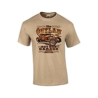 Hot Rod Classic Cars T-Shirt The Outlaw Garage Genuine Stolen Parts Vintage Vehicles Tee Mechanic Car Enthusiast Racing -tan-4xl