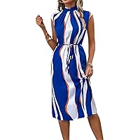 Women's Dresses Colorblock Mock Neck Belted Dress Dress for Women