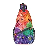 Sling Bag Rainbow Flowers Crossbody Backpack Shoulder Bag Casual Daypacks For Women Men Cycling Hiking Travel