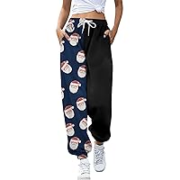 Womens High Waisted Baggy Sweatpants Christmas Pants with Pocket Winter Long Drawstring Sweatpants Trousers