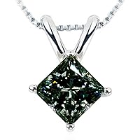 2.28 ct VVS1 Silver Plated Princess Solitaire Real Moissanite Gray Brown Green Pendant