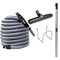 Central Vacuum Deluxe, 30/35/40/50ft ON/Off Switch Control Low-Voltage Hose, 12’’ Premium Floor Brush, Cleaning Tools and Easy Storage Accessories, for Hard Surfaces, Kit A 40', Black