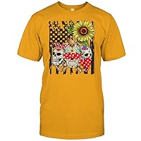 Sugar Skull American Flag Sunflower Floral Flowers T-Shirt Halloween Funny T-Shirt (Gold;XL)