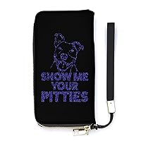Show Me Your Pitties Wristlet Wallet Leather Long Card Holder Purse Slim Clutch Handbag for Women