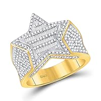 The Diamond Deal 10kt Yellow Gold Mens Baguette Diamond Cluster Star Ring 1 Cttw