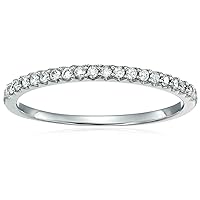 1/6 cttw Micro Pave Diamond Wedding Band for Women in 10K White Gold Prong Set, Size 4.5-10
