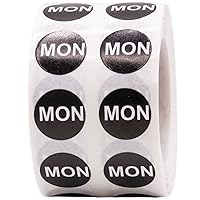 Black Circle Monday Stickers, 1/2 Inch Round, 1000 Labels on a Roll