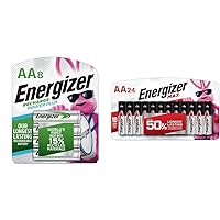Energizer Rechargeable AA Batteries (8 Count) MAX Alkaline AA Batteries (24 Count)