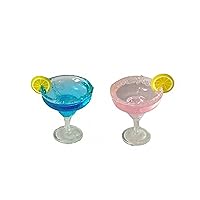Melody Jane Dollhouse 2 Blue & Pink Cocktails with Lemon Miniature Drink Bar Pub Accessory
