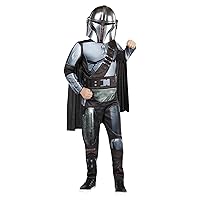 Jazwares Star Wars Mandalorian BOYS Halloween Cosplay Costume Padded Jumpsuit, Detachable Cape, and Molded Half Mask