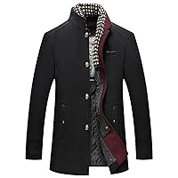 Autumn Winter Men Wool Blends Trench Coats Scarf Collar Cold Resistant Woolen Overcoat Double Collar Casual Trench